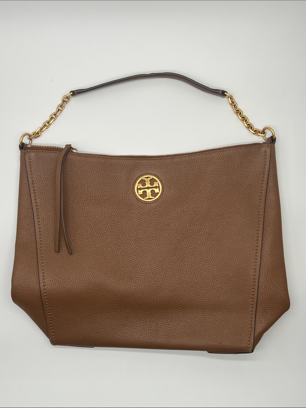 Tory Burch Leather Hobo Shoulder Bag Tan Gold